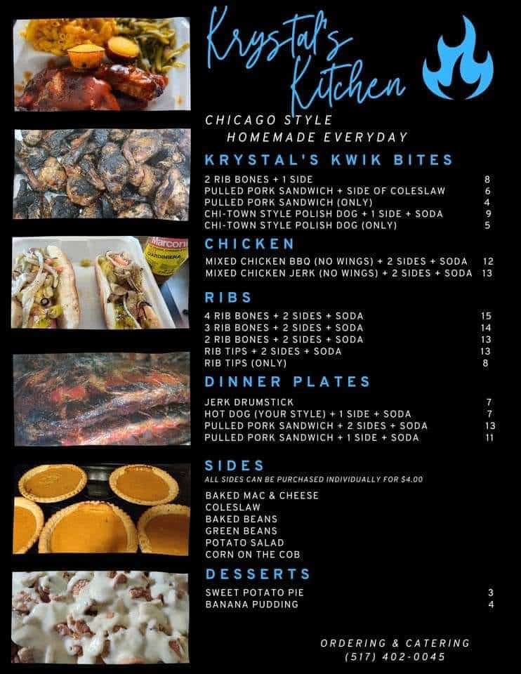 Krystals Kitchen Menu