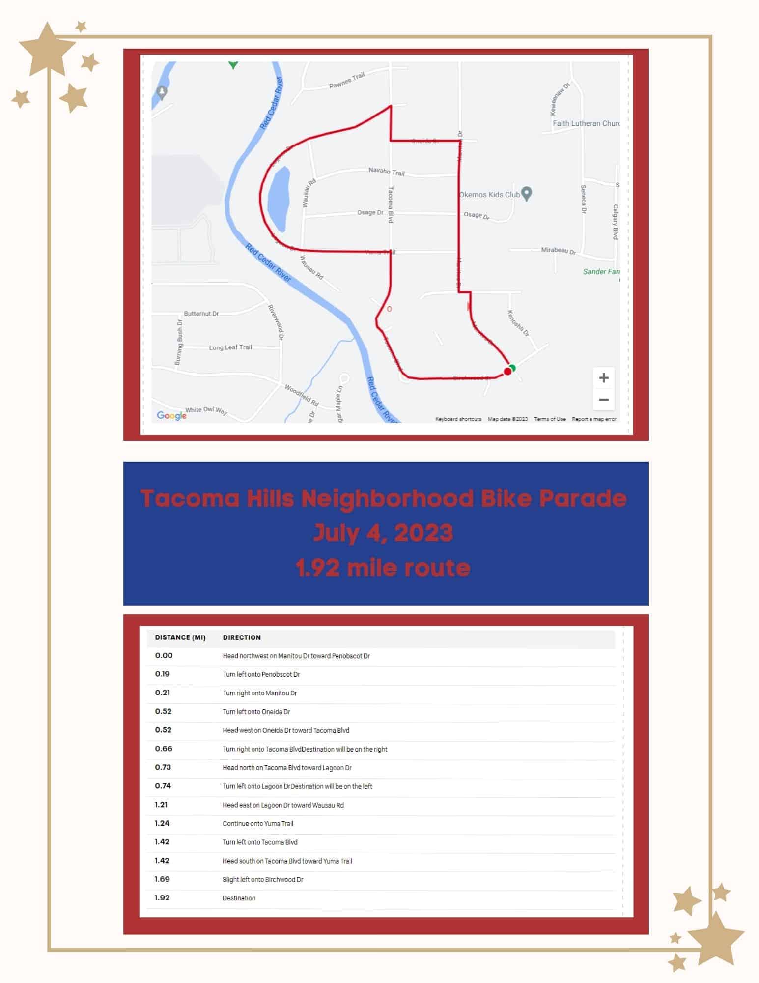 4th of July Bike Parade 2023 Map